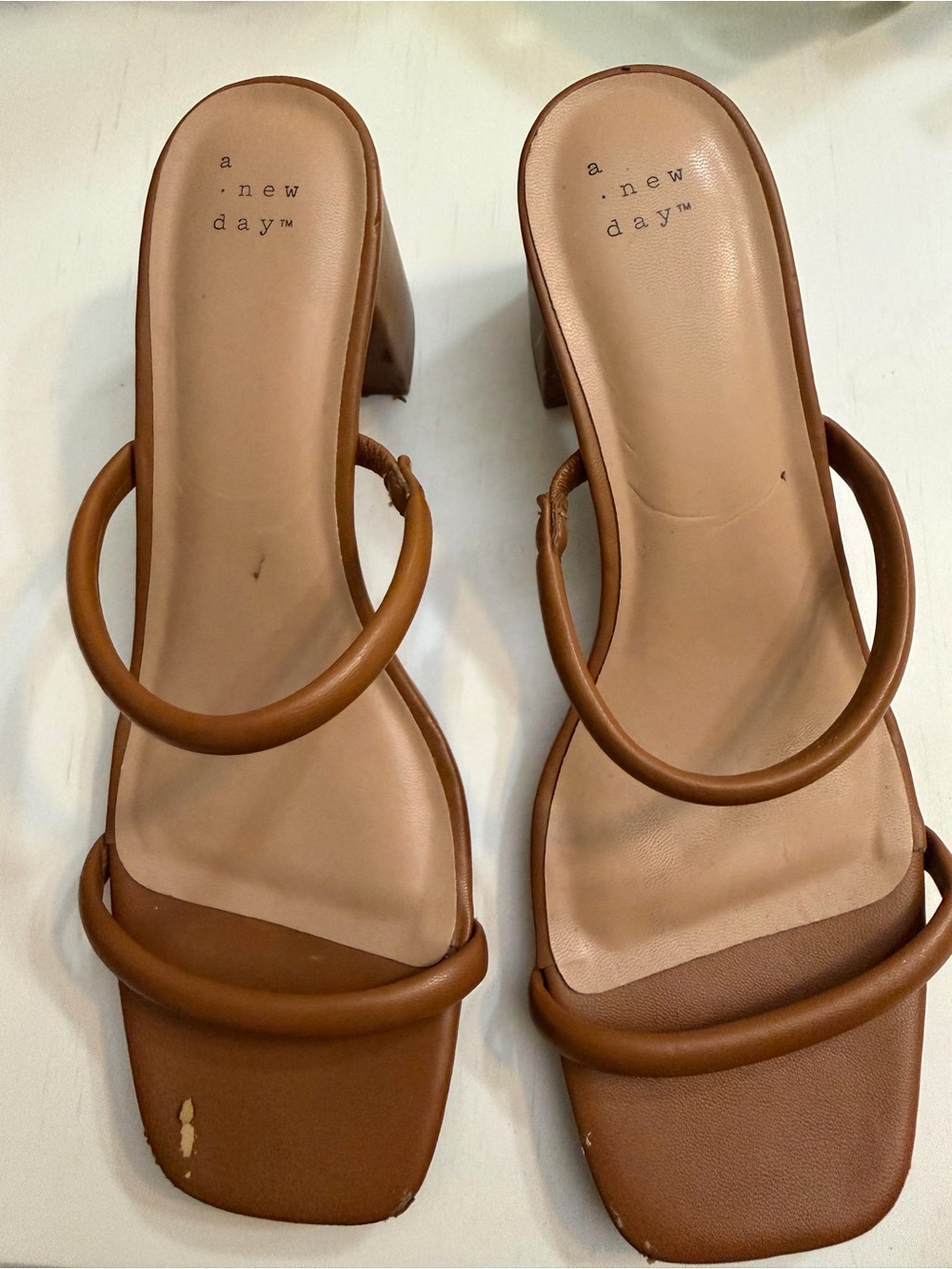 a new day Tan Double Ring Strappy Block Heel Sandals